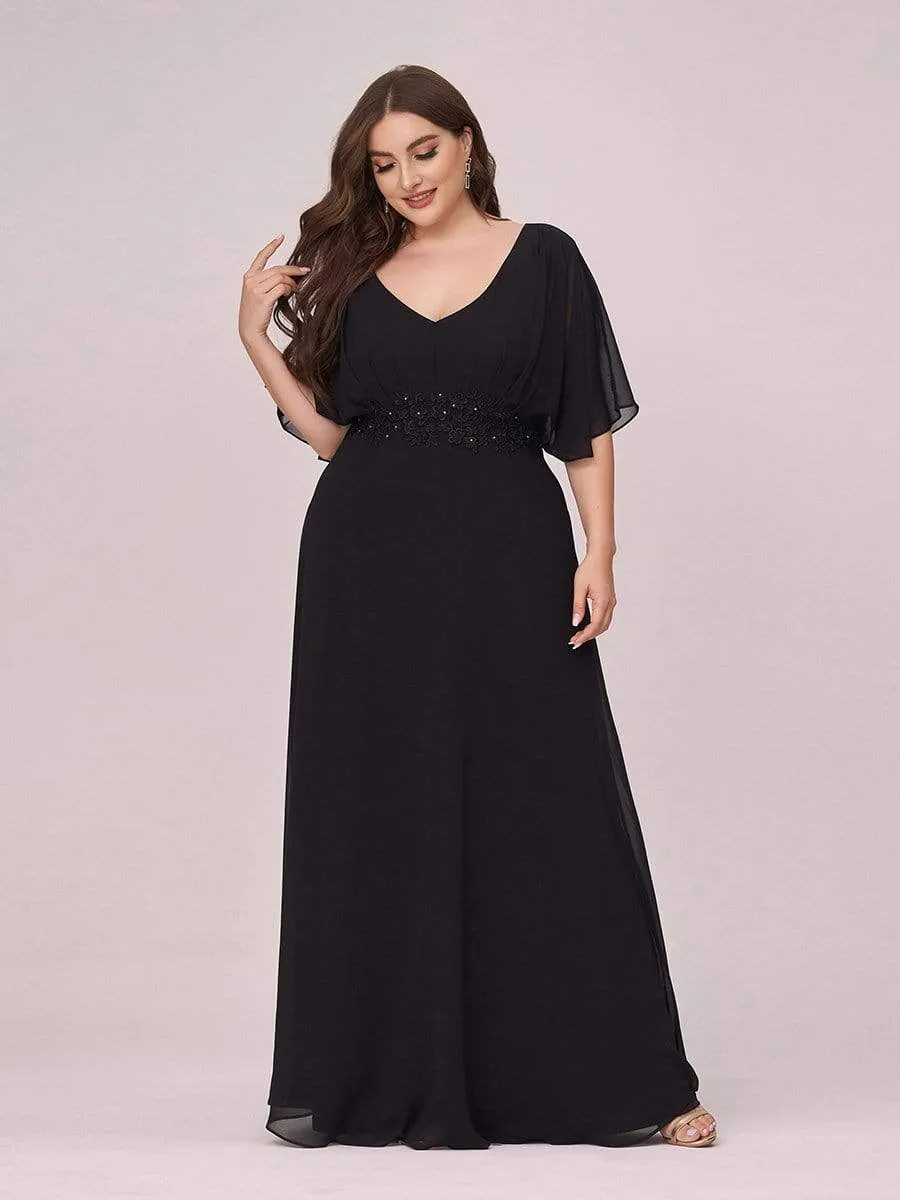 Stylish A-Line Plus Size Chiffon Evening Dress with Appliques