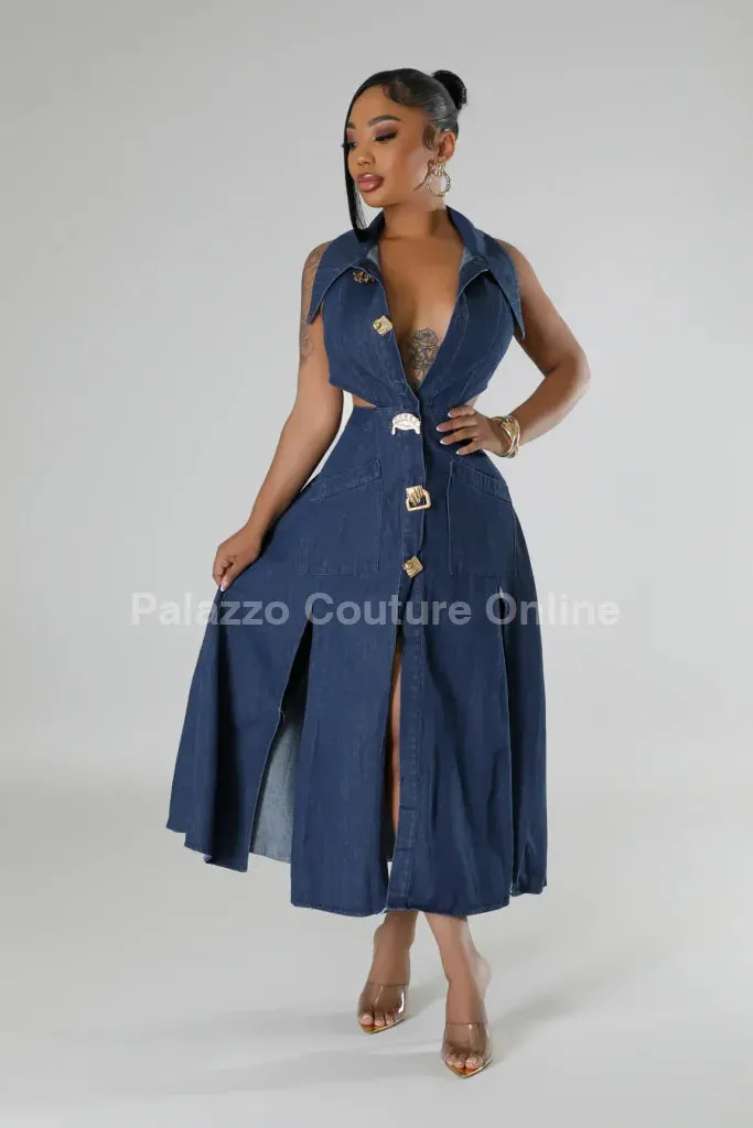 Stylish Glamour Denim Maxi Dress