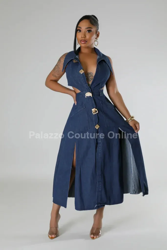 Stylish Glamour Denim Maxi Dress