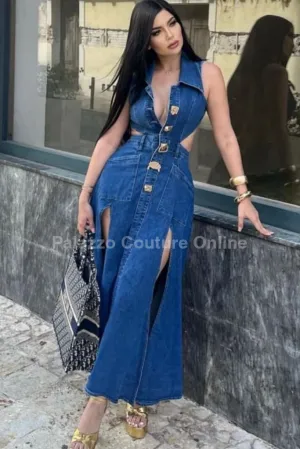 Stylish Glamour Denim Maxi Dress