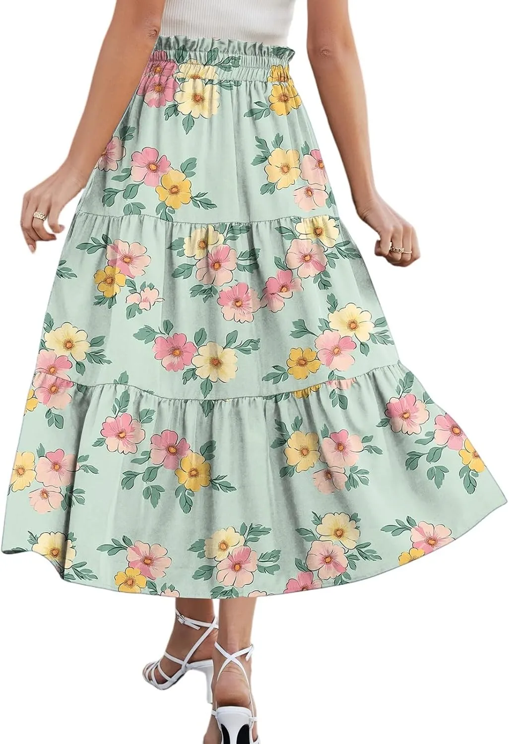 Stylish Summer Party Skirt Women Full Hems Comfy Baggy Floral Expandable Waist Skirts