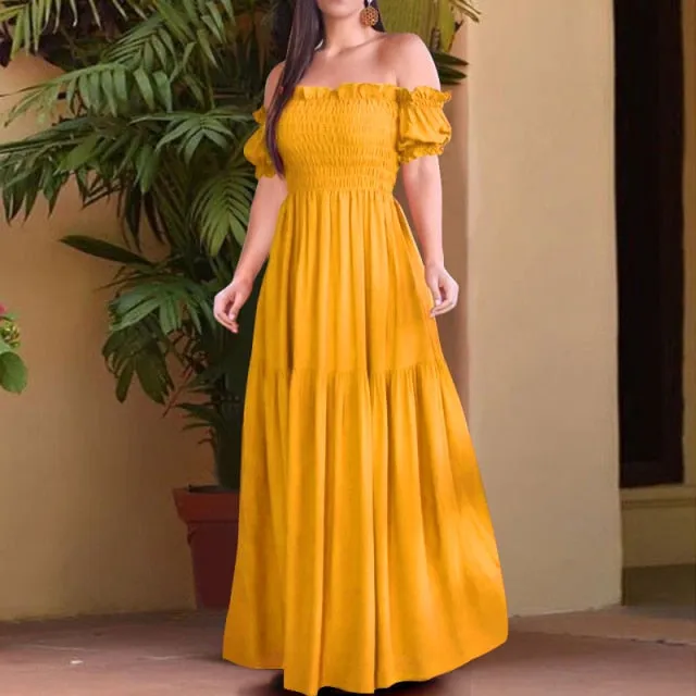 Stylish Vintage Solid Maxi Dress
