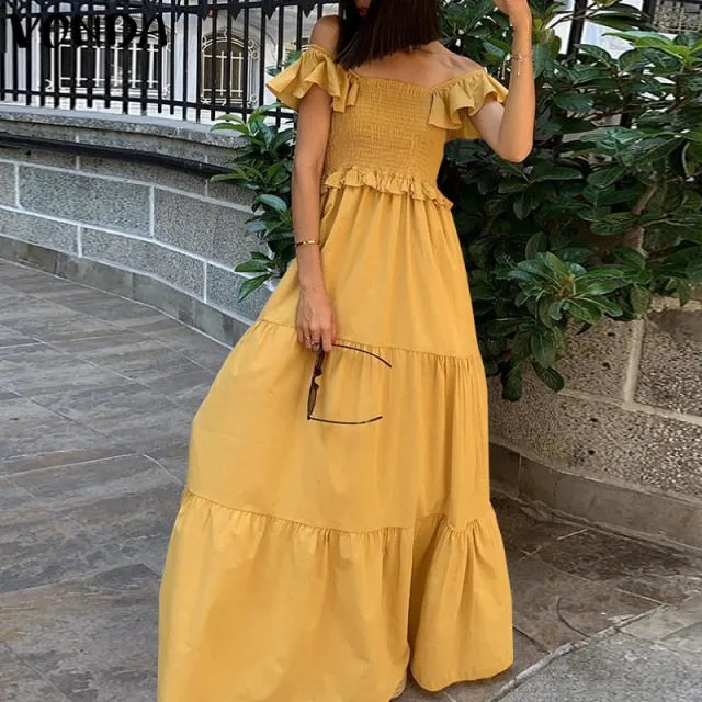 Stylish Vintage Solid Maxi Dress