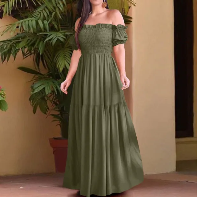 Stylish Vintage Solid Maxi Dress