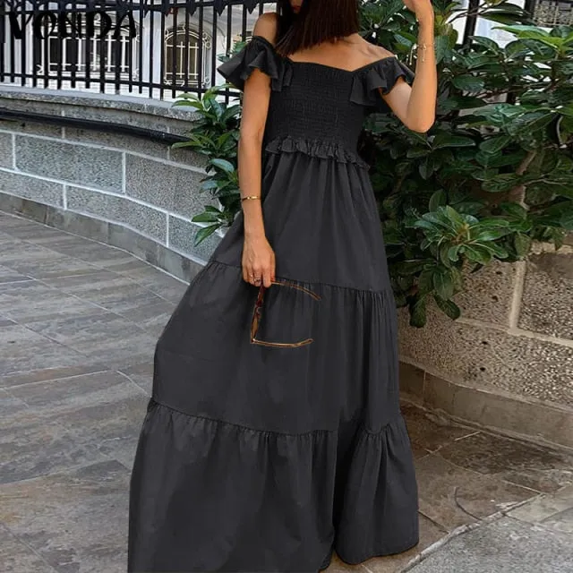 Stylish Vintage Solid Maxi Dress