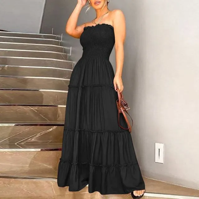 Stylish Vintage Solid Maxi Dress