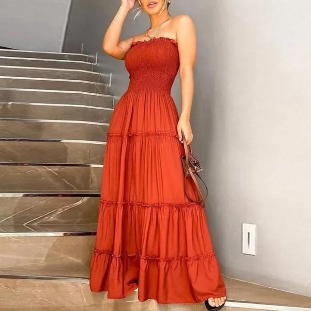 Stylish Vintage Solid Maxi Dress