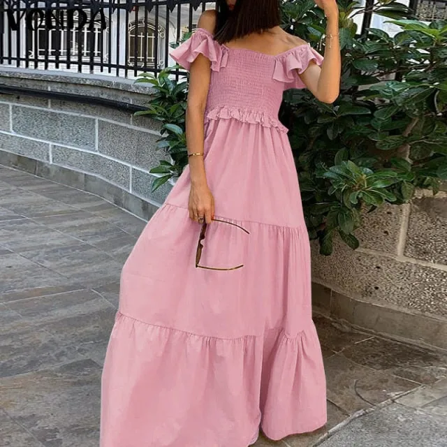 Stylish Vintage Solid Maxi Dress