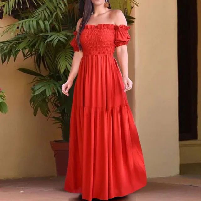 Stylish Vintage Solid Maxi Dress