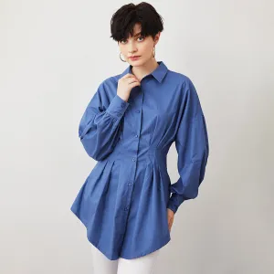 Stylish Waist Pleated Shirt Dress
