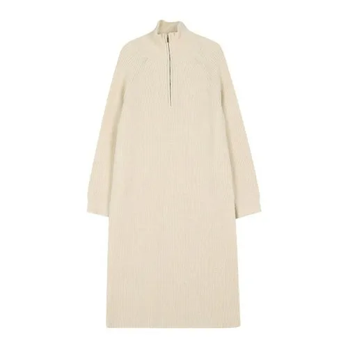 Stylish Women Zipper Turtleneck Loose Sweater Dress For Women Full