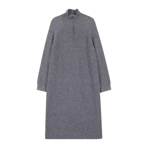 Stylish Women Zipper Turtleneck Loose Sweater Dress For Women Full