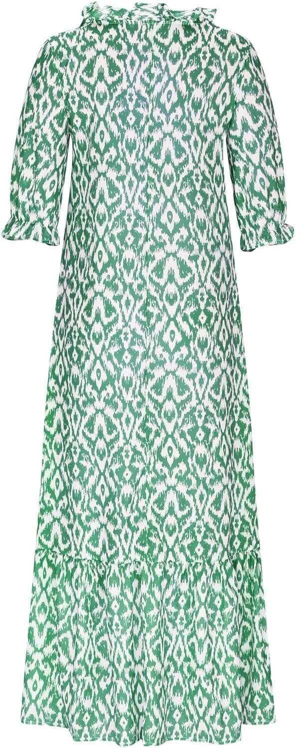 Summer Beach Dresses for Women Trendy Floral Printed Short Sleeve V Neck Maxi Dress Elegant Ladies Vacation Dress