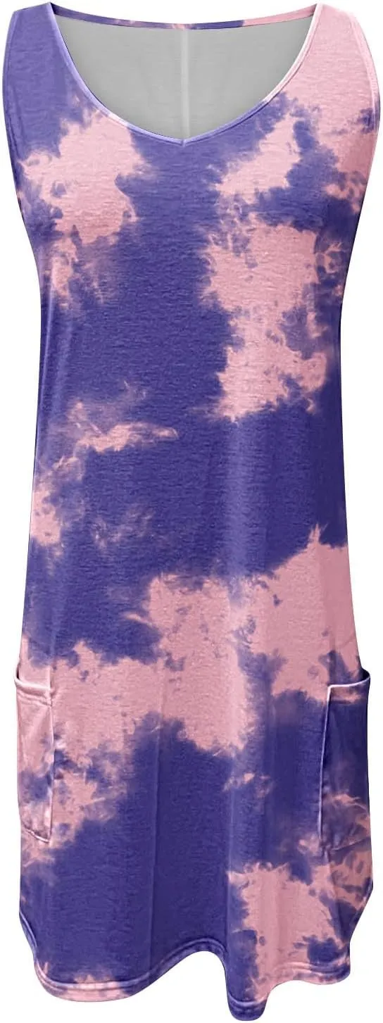 TANGNADE Womens Summer Dresses 2024 Loose V Neck Sleeveless Sundresses with Pocket A Line Swimsuit Coverup