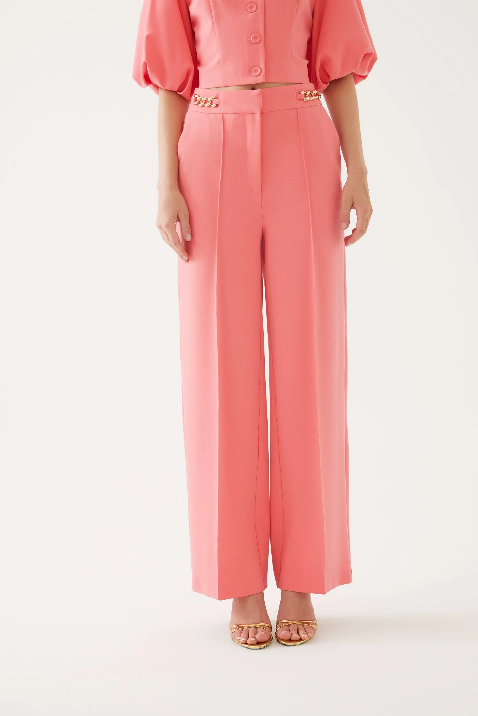 Wide Leg Pants with Chain Detail
