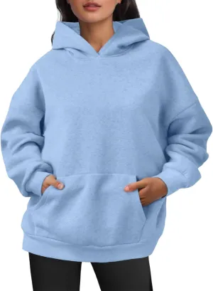 Women Hoodies Sweatshirts Trendy Oversized Hooded Sweater Solid Raglan Sleeve Pockets Pullover Loose Y2K Workout Tops