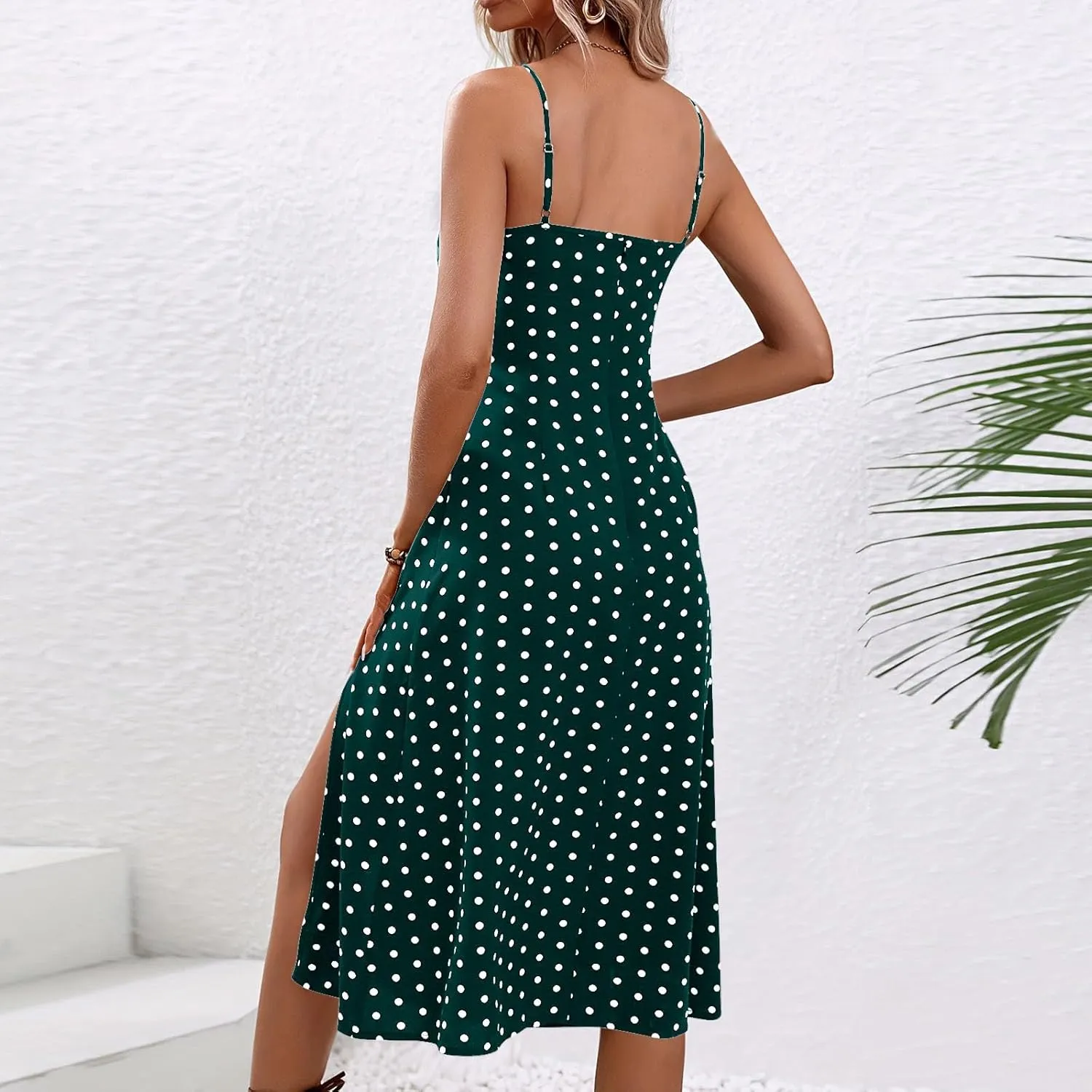 Women's Casual Dresses 2025 Summer Split Hem Boho Vacation Mini Dress Trendy Sleeveless Spaghetti Straps Sundress