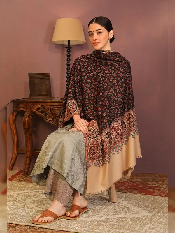 Women's Nashaat Wool Blend Jamawar Shawl (Size: 101X203 CM)