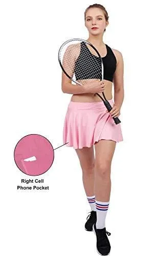 Women's Tennis Golf Skorts Workout Built-in Shorts Fitness Pleated Active Running Skirts Light Pink