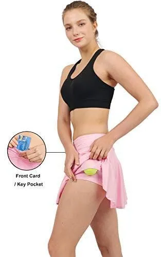 Women's Tennis Golf Skorts Workout Built-in Shorts Fitness Pleated Active Running Skirts Light Pink