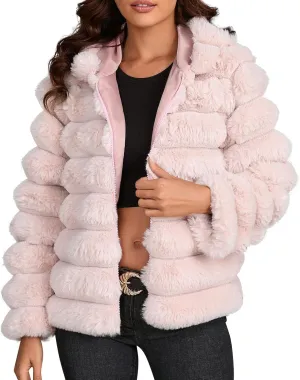 Womens Winter Faux Fur Coats Oversized Fluffy Fuzzy Fleece Jacket Plus Size Long Sleeve Thick Hoodies Outfits Tops
