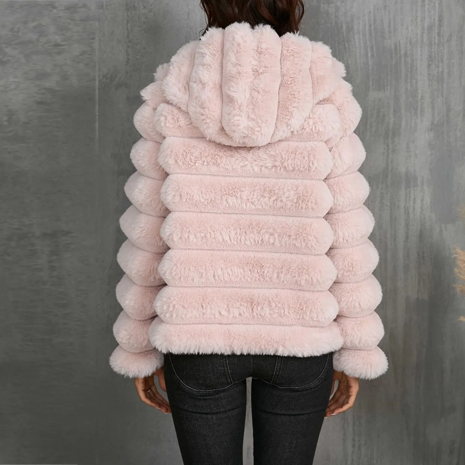 Womens Winter Faux Fur Coats Oversized Fluffy Fuzzy Fleece Jacket Plus Size Long Sleeve Thick Hoodies Outfits Tops