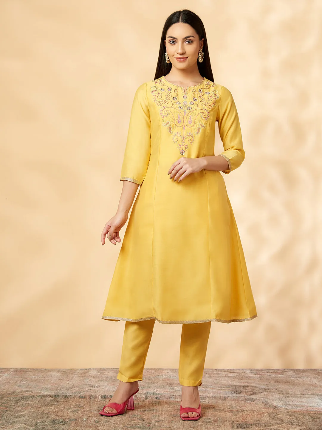Yellow Embroidered Kurta Set