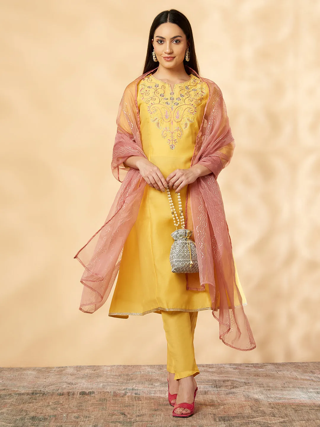 Yellow Embroidered Kurta Set