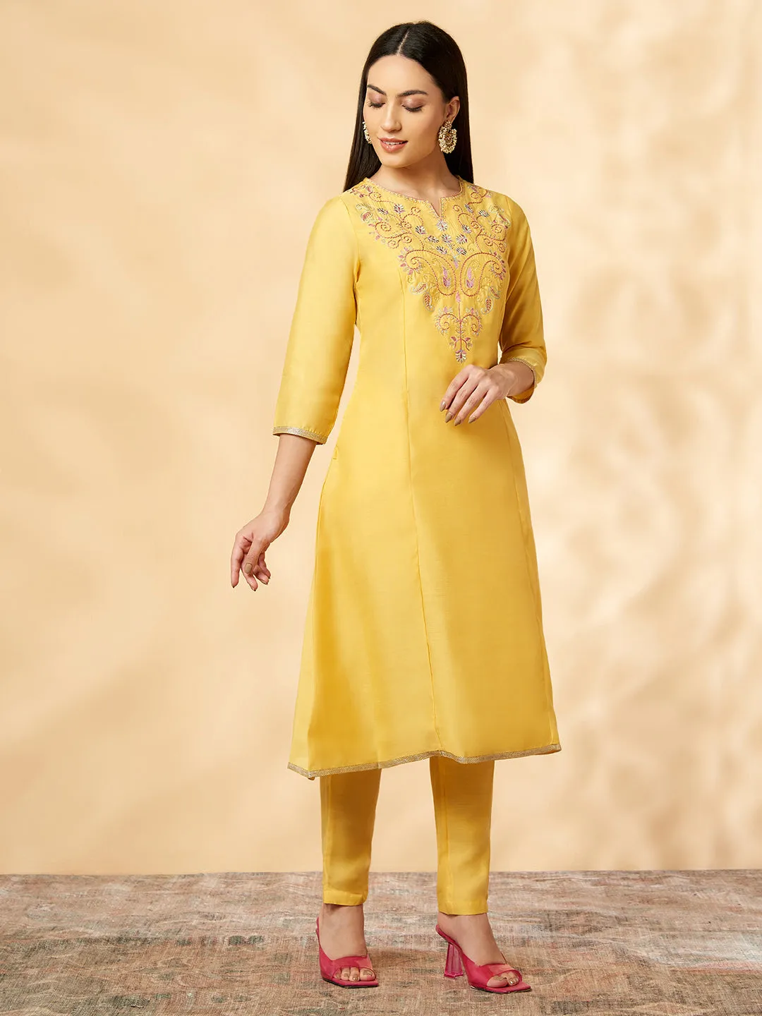 Yellow Embroidered Kurta Set