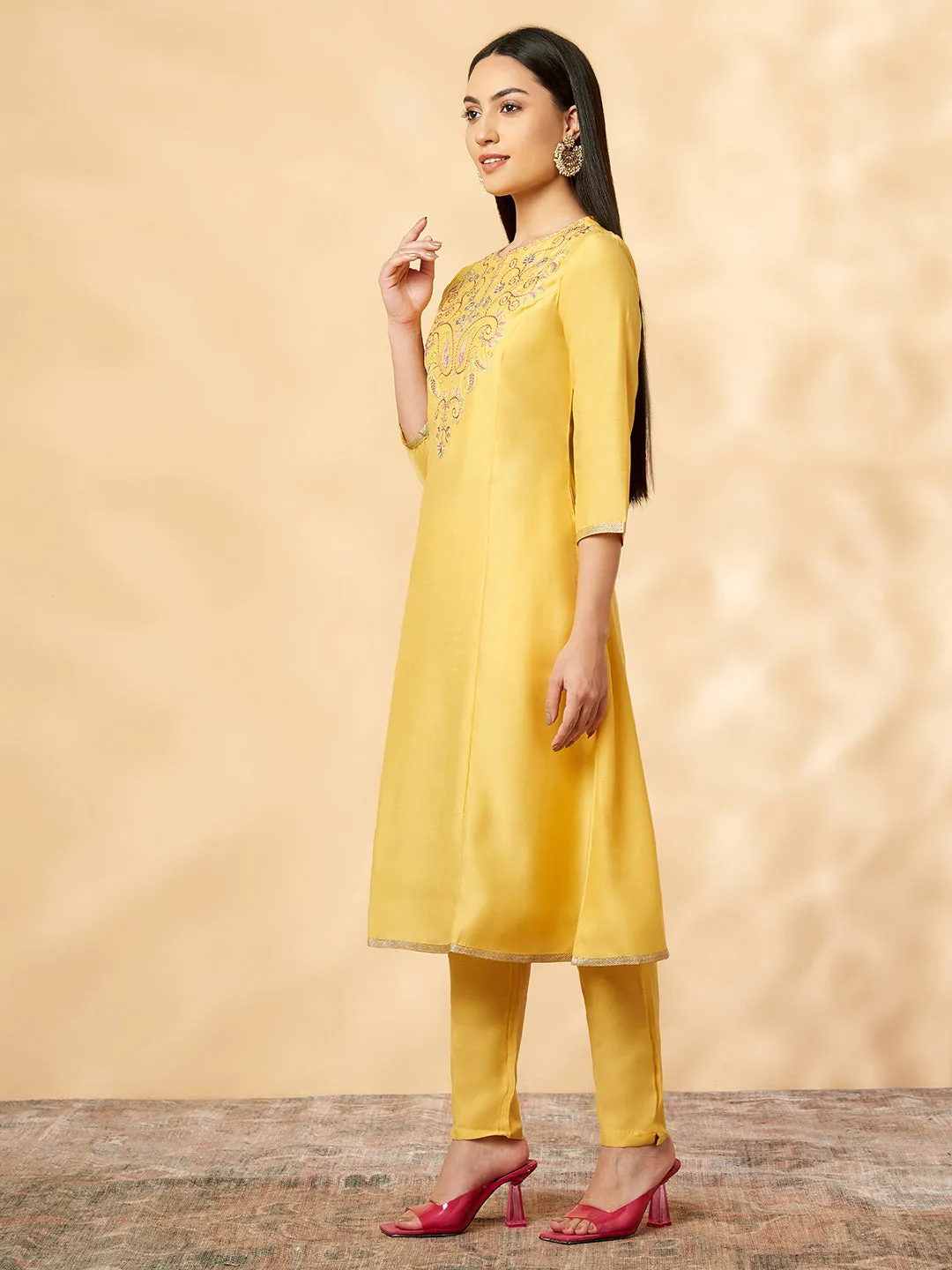 Yellow Embroidered Kurta Set